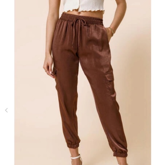 🎇🎉🍁🍂Metallic Bronze Satiny Cargo Pants - Picture 2 of 5